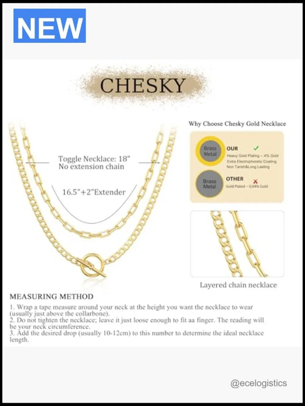 Layered Chain Necklace Set - 14k Gold Plated Cuban & Paperclip